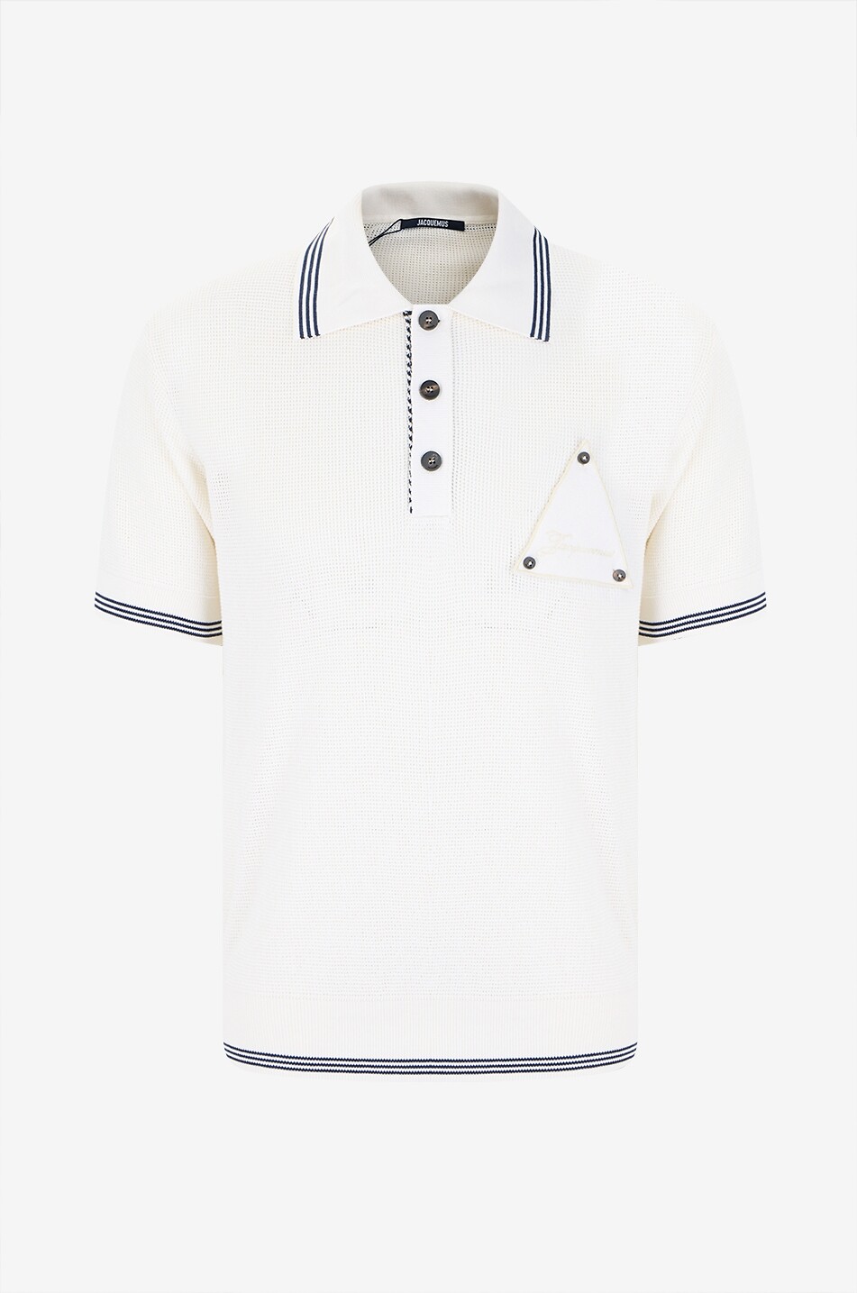 JACQUEMUS Polo en maille résille en soie et coton Le Polo Voilier Homme BLANC 1
