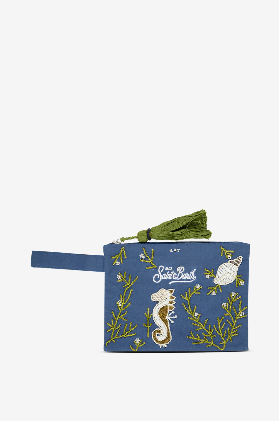 MC2 SAINT BARTH Pochette brodée de perles en toile Pearl Femme BLEU MOYEN 1