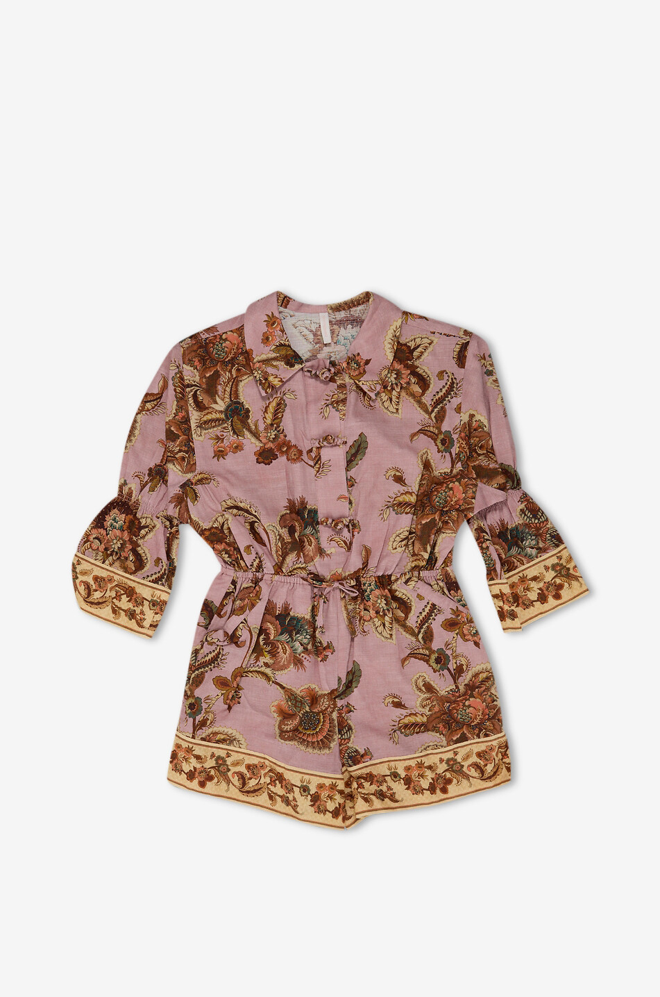 ZIMMERMANN Aster Knot Tie girl's long-sleeved floral cotton playsuit Girl PINK 1