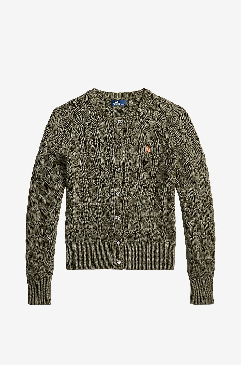 Pony cotton cable-knit crewneck cardigan