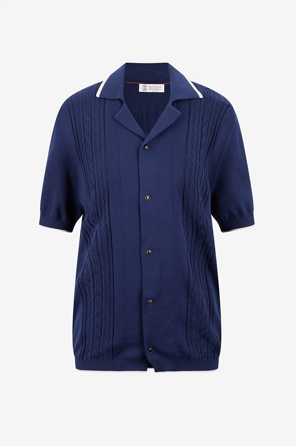 BRUNELLO CUCINELLI Kurzarm-Hemd mit geometrischem Strickmuster Herren DUNKELBLAU 1