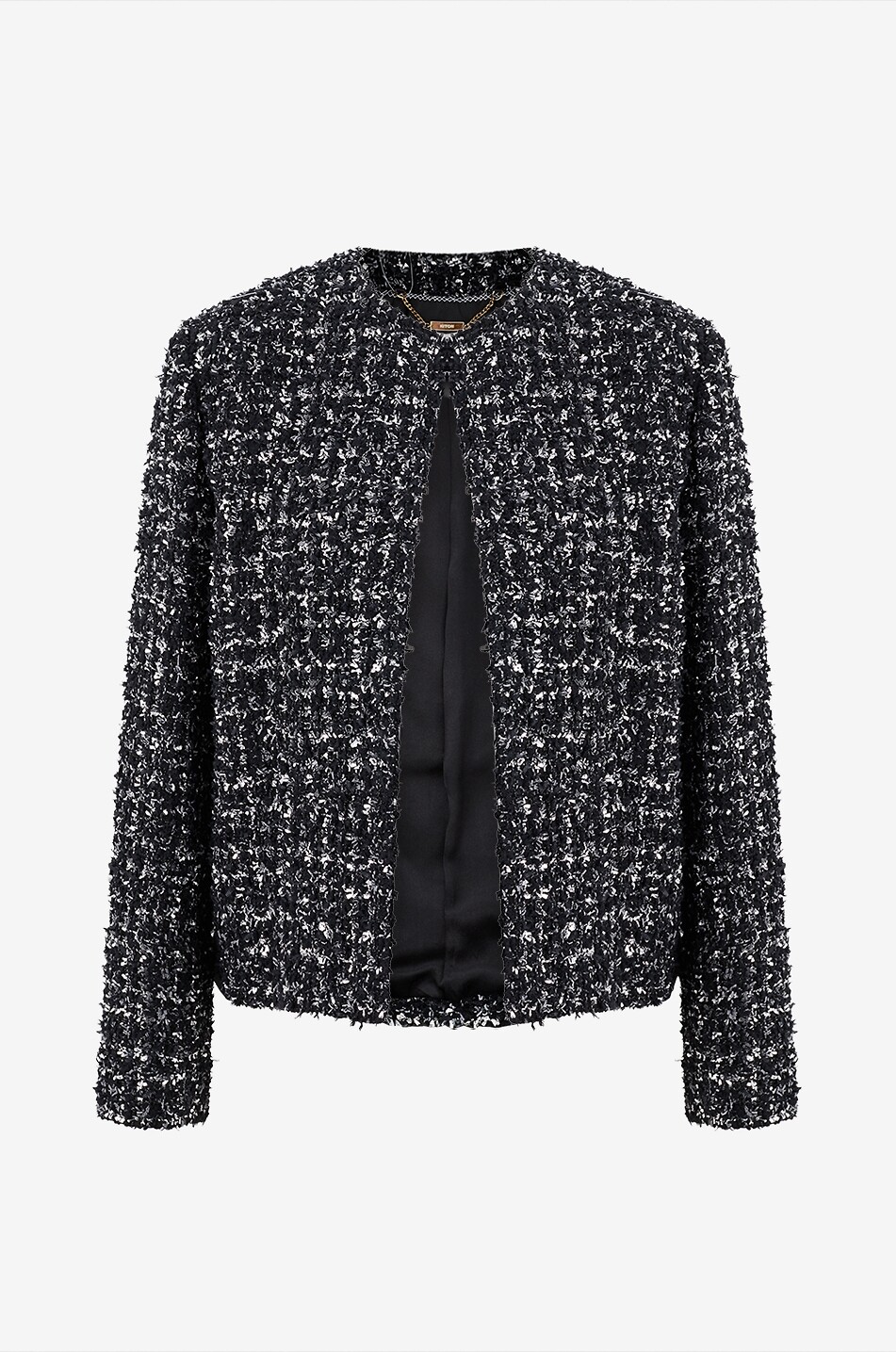 Lightweight round-neck tweed jacket in blended virgin wool