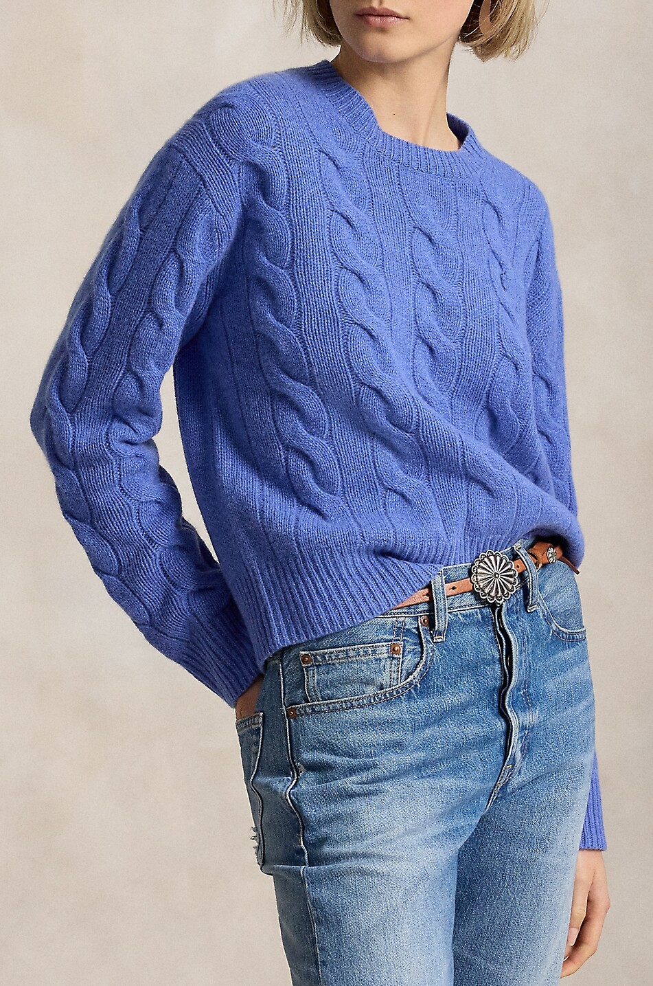 POLO RALPH LAUREN Pony crewneck cable-knit wool and cashmere jumper Women BLUE 2