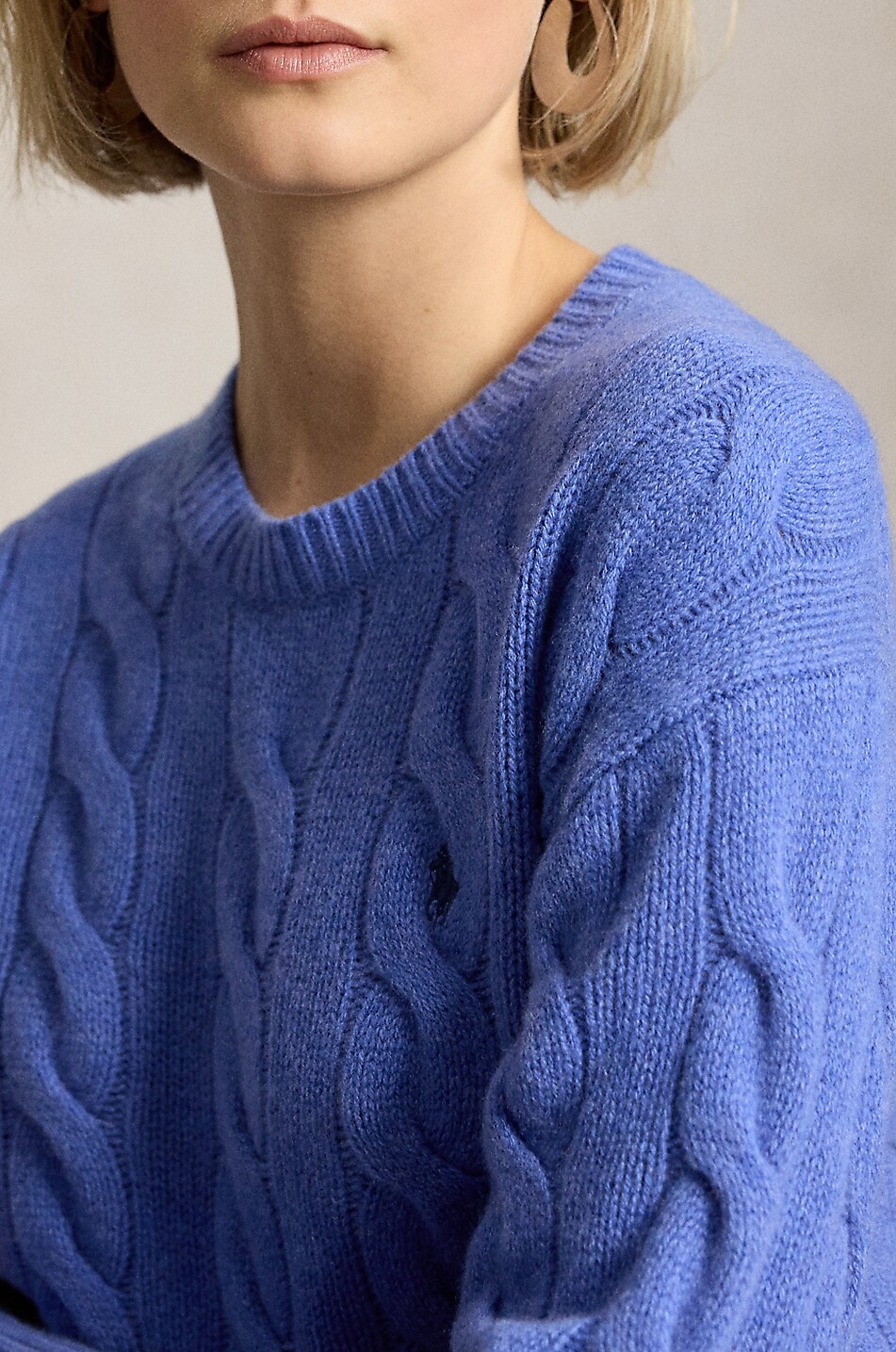 POLO RALPH LAUREN Pony crewneck cable-knit wool and cashmere jumper Women BLUE 5