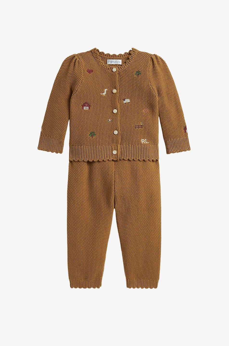 POLO RALPH LAUREN Ensemble bébé en maille cardigan brodé et pantalon Bébé MARRON 1