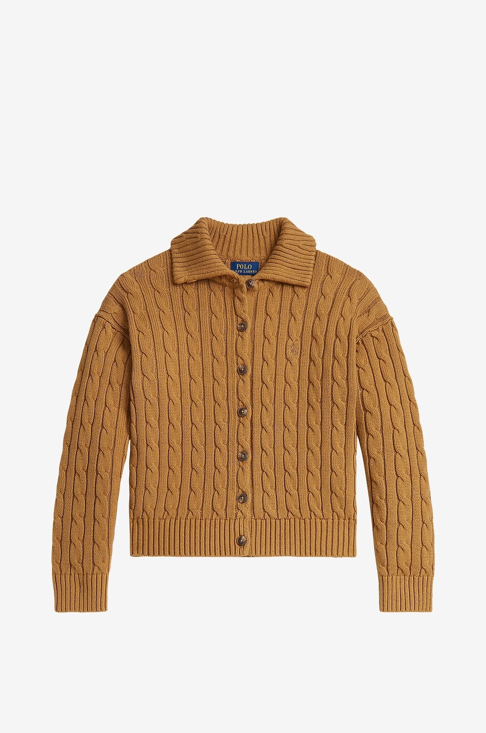 POLO RALPH LAUREN Pony girl's cable-knit cotton cardigan with shirt collar Girl BROWN 1