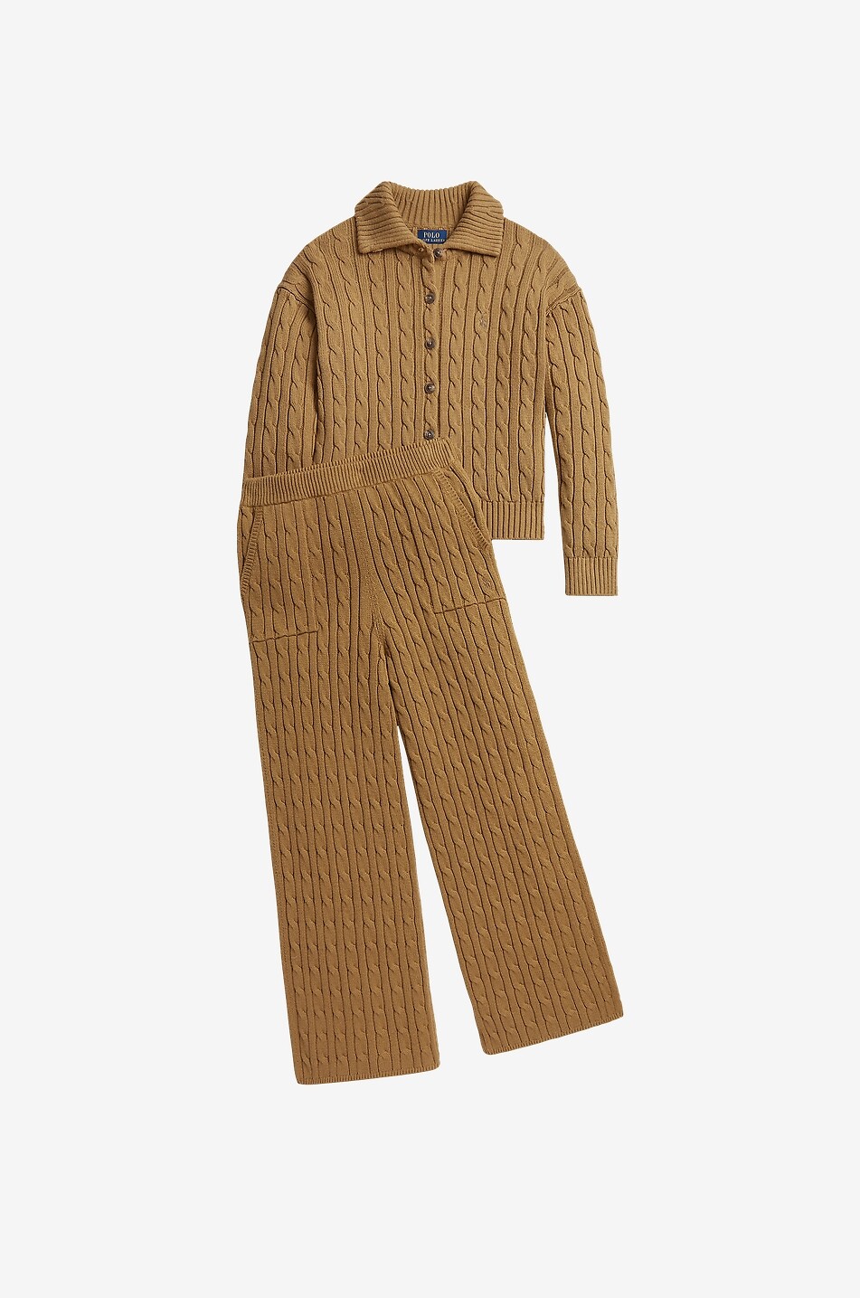 POLO RALPH LAUREN Pony girl's cable-knit cotton cardigan with shirt collar Girl BROWN 3