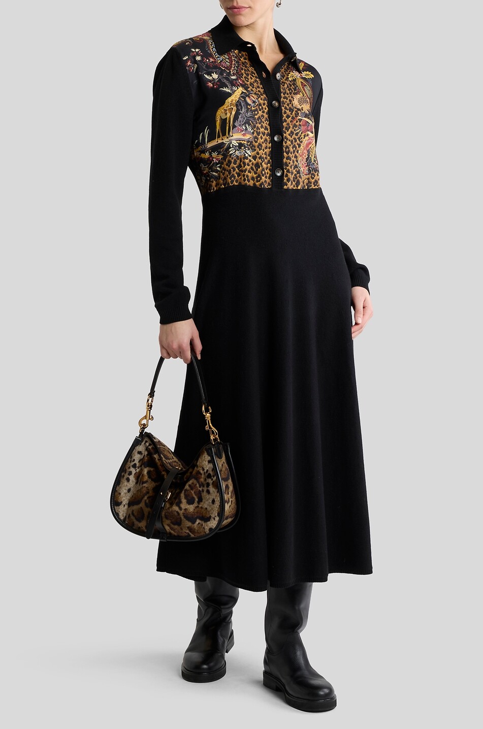 ETRO Leo Paisley printed mixed material midi shirt dress Women BLACK 3