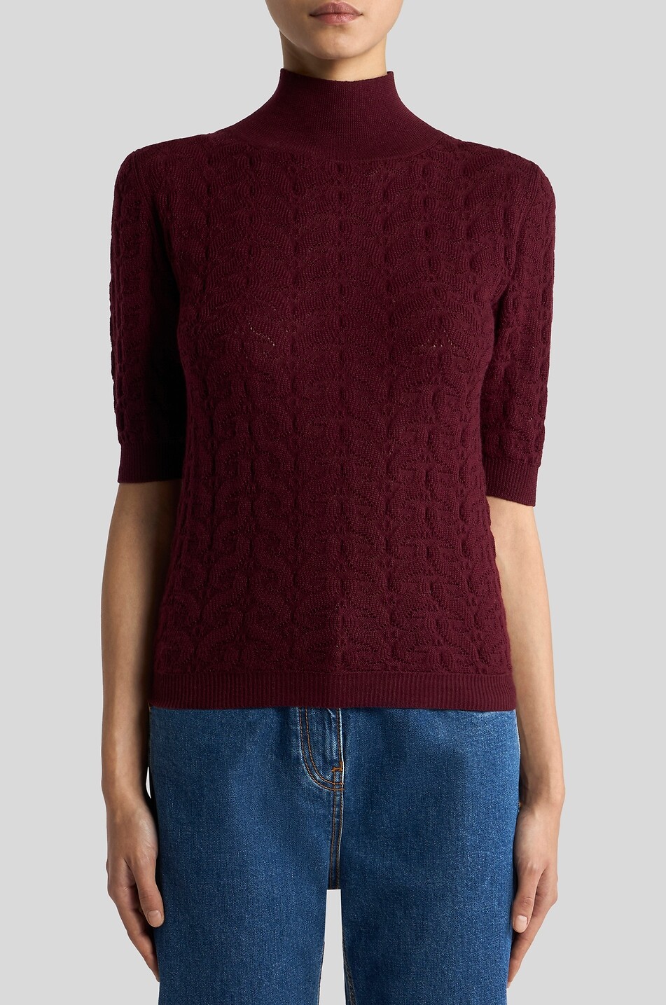 ETRO Pull à col montant et manches courtes en laine en maille Paisley Femme ROUGE FONCÉ 4