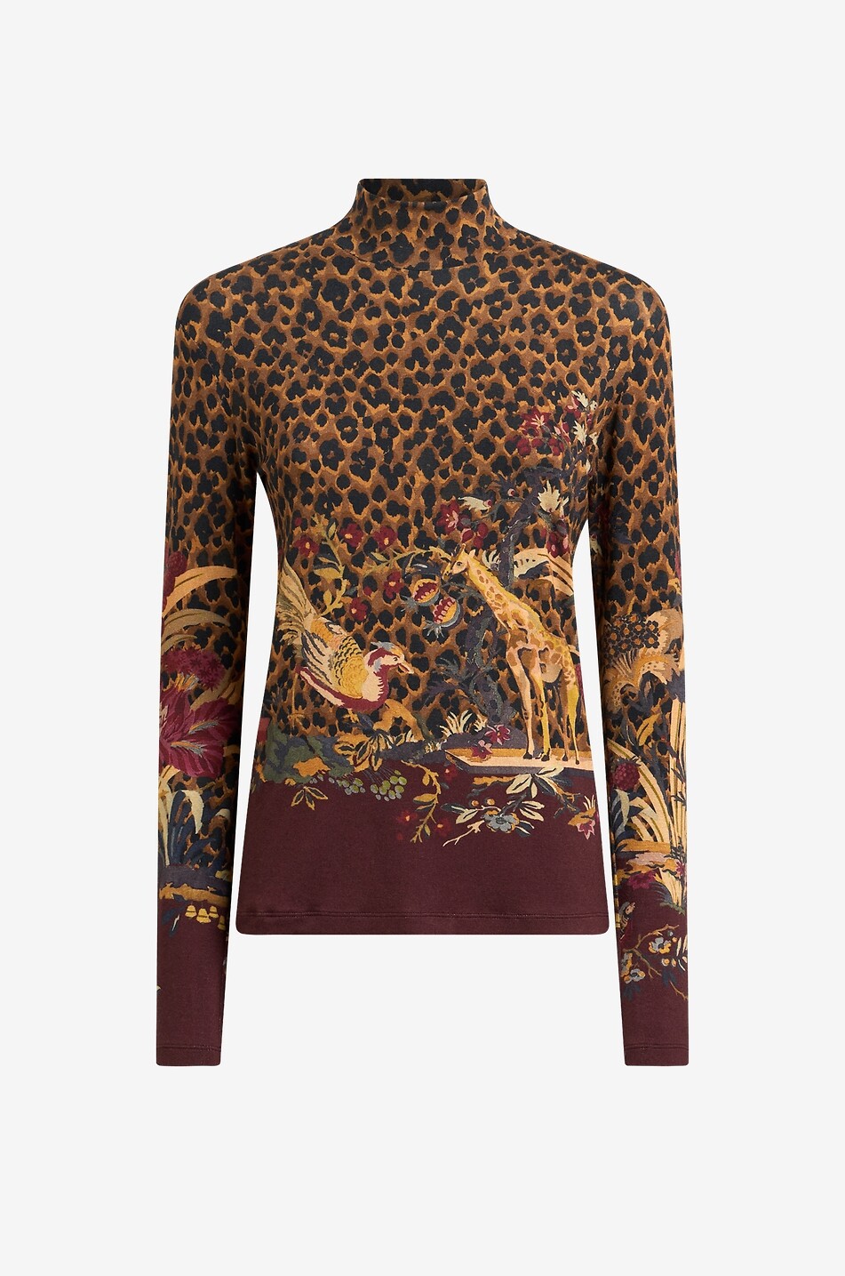 Langarm-Top aus Jersey mit Stehkragen und Print Safari
