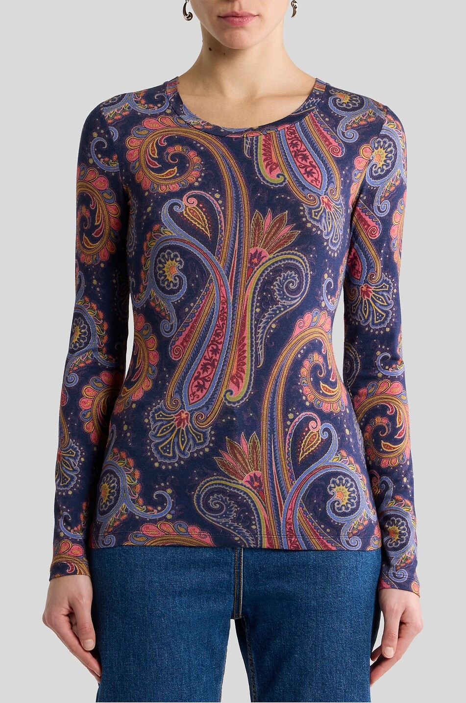 ETRO Langarm-Jersey-Top mit Print Paisley All Over Damen DUNKELBLAU 3