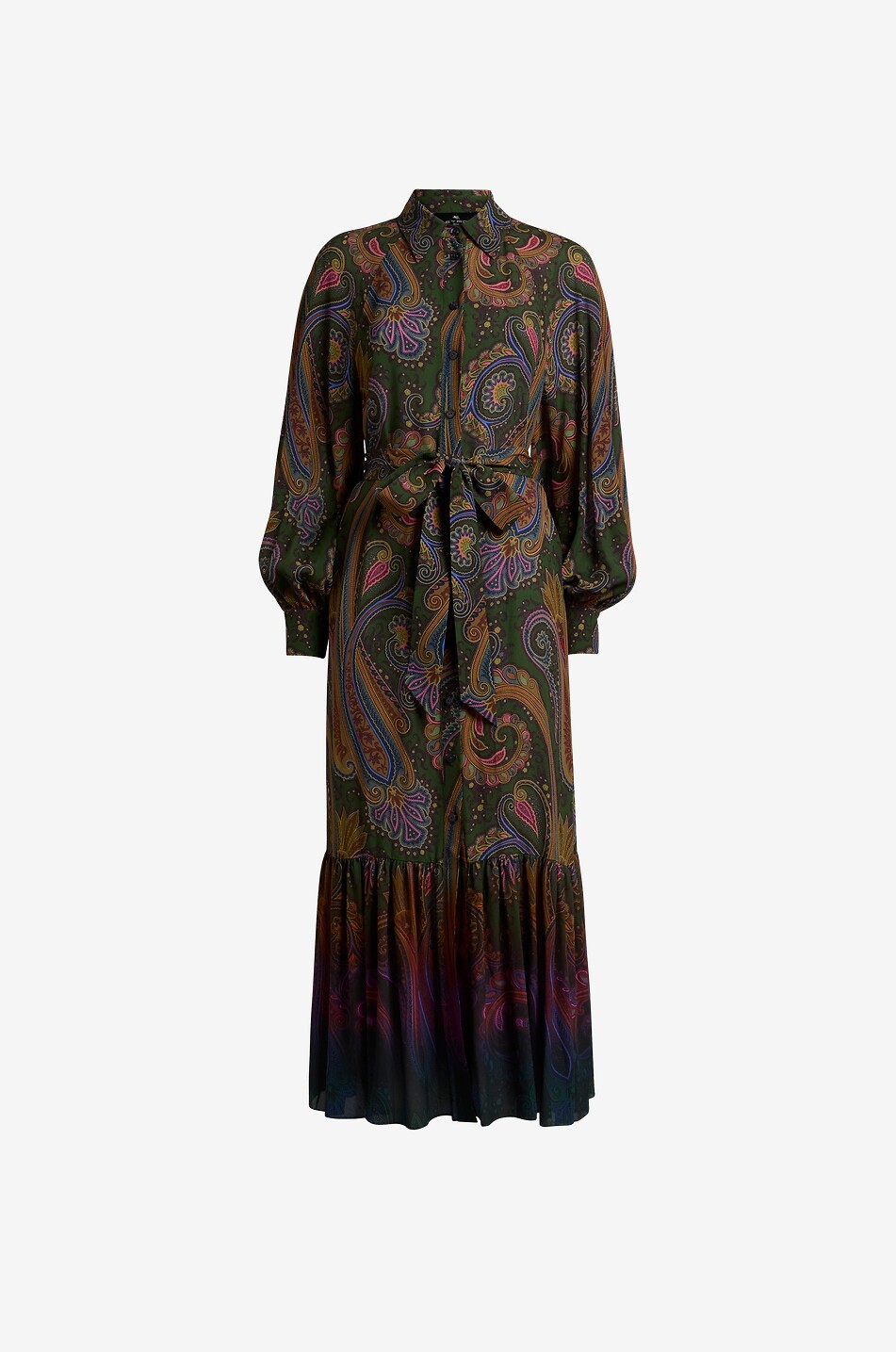Paisley All Over printed midi shirt dress with puff sleeves
