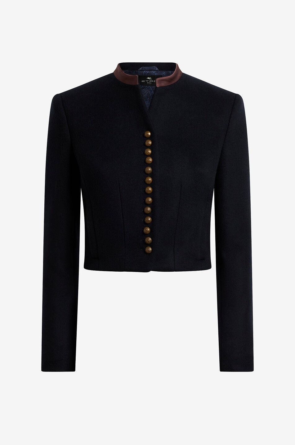Lightweight short wool-blend officer-collar jacket
