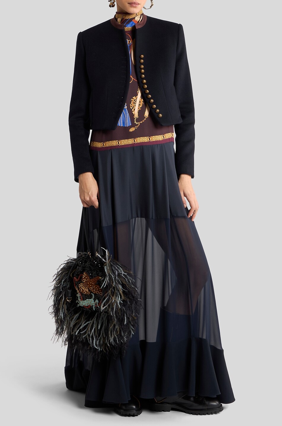 ETRO Lightweight short wool-blend officer-collar jacket Women DARK BLUE 3