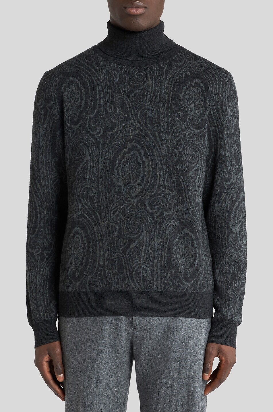 ETRO Arnica patterned turtleneck wool blend jacquard knit jumper Men BLACK 3