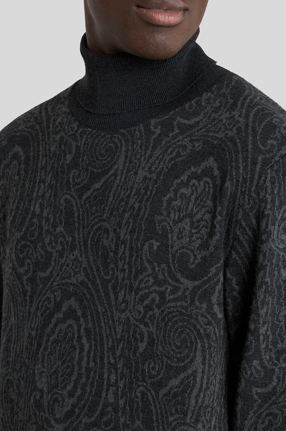 ETRO Arnica patterned turtleneck wool blend jacquard knit jumper Men BLACK 5