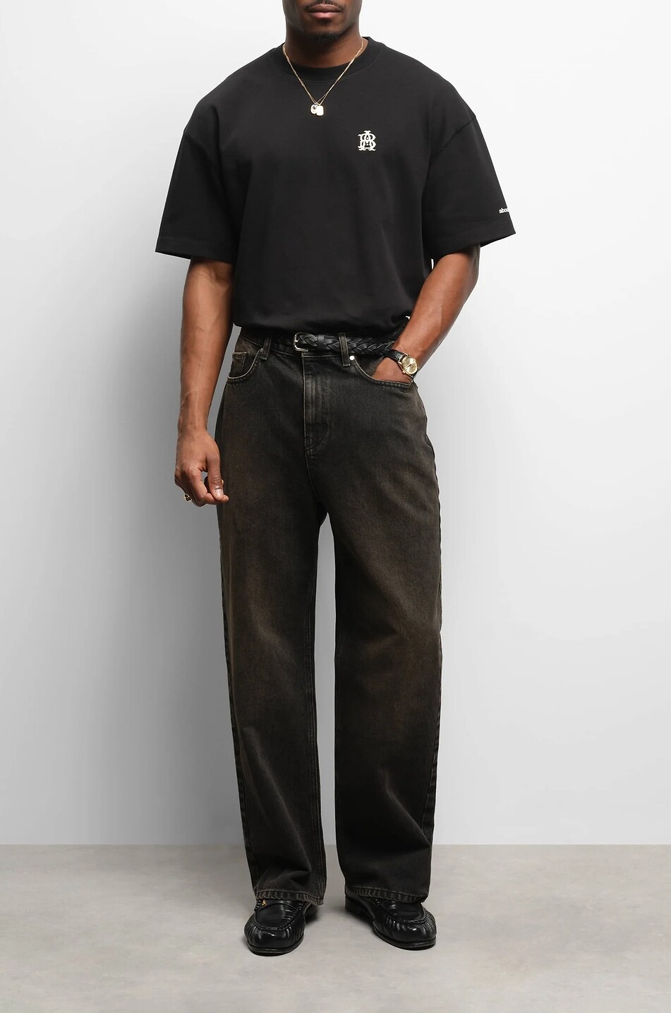 ABOUT:BLANK Gerade Jeans mit hoher Taille und Bindegürtel Relaxed Denim Herren SCHWARZ 3