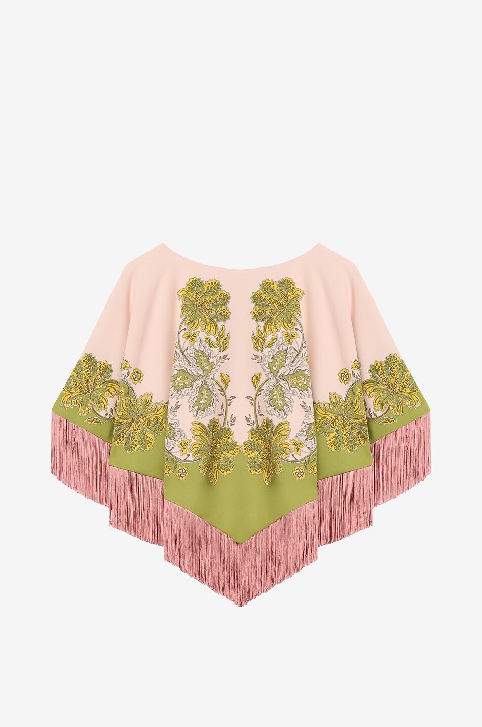LA DOUBLEJ Poncho imprimé en satin envers à franges Mini Poncho Swathe Placé Femme ROSE 1