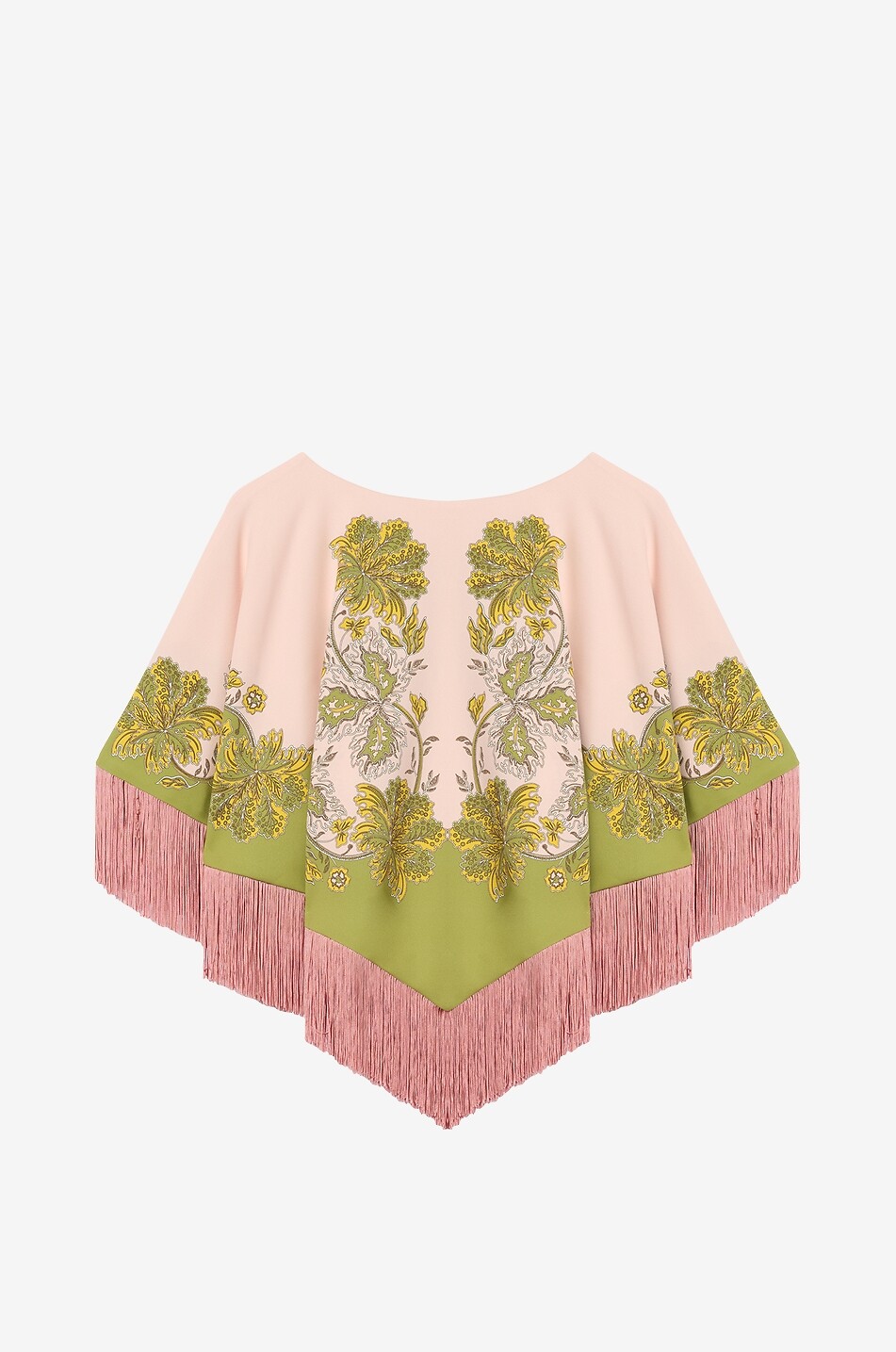 LA DOUBLEJ Poncho imprimé en satin envers à franges Mini Poncho Swathe Placé Femme ROSE 2