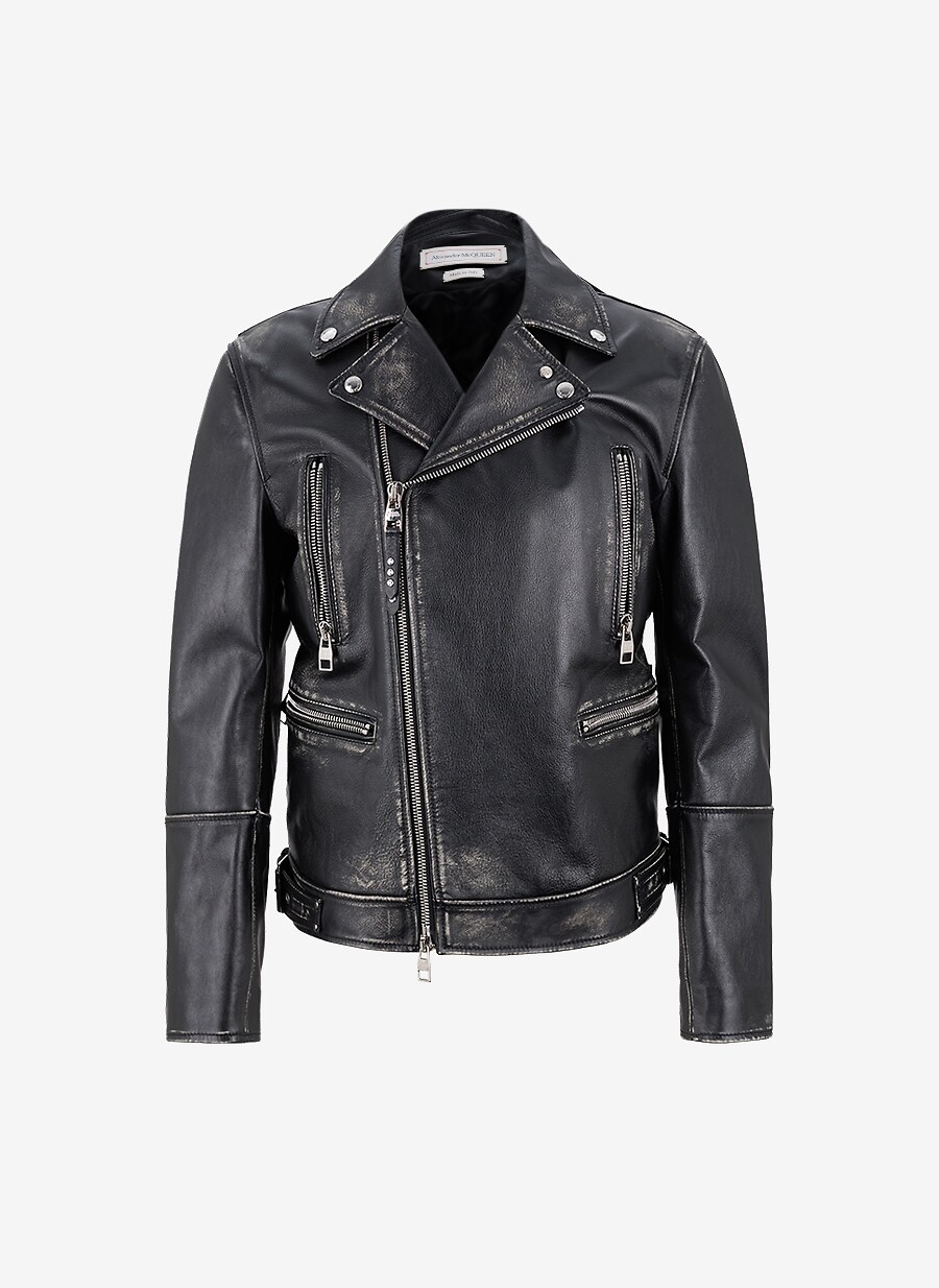 ALEXANDER McQUEEN Perfecto en cuir de veau vieilli à revers Homme NOIR 1
