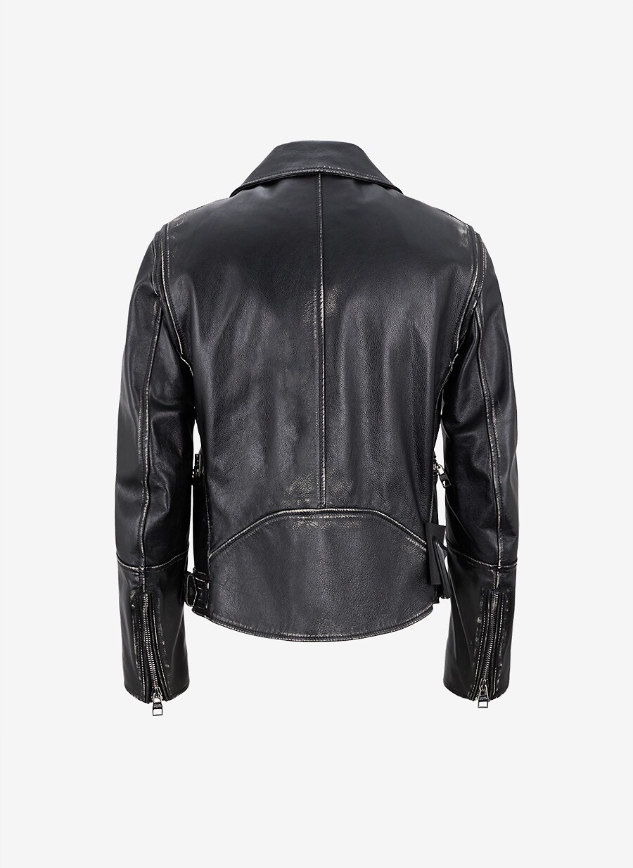 ALEXANDER McQUEEN Perfecto en cuir de veau vieilli à revers Homme NOIR 2