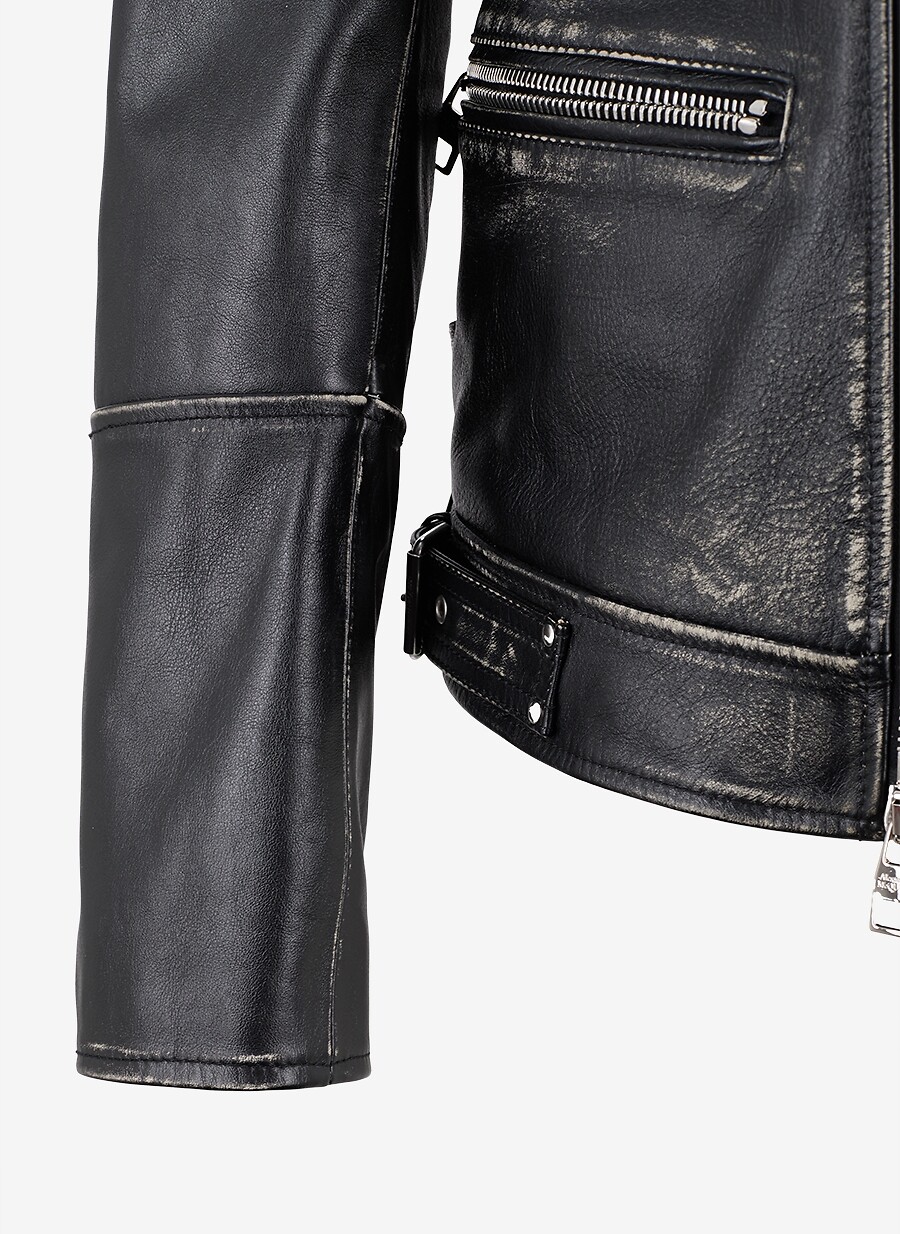 ALEXANDER McQUEEN Perfecto en cuir de veau vieilli à revers Homme NOIR 7