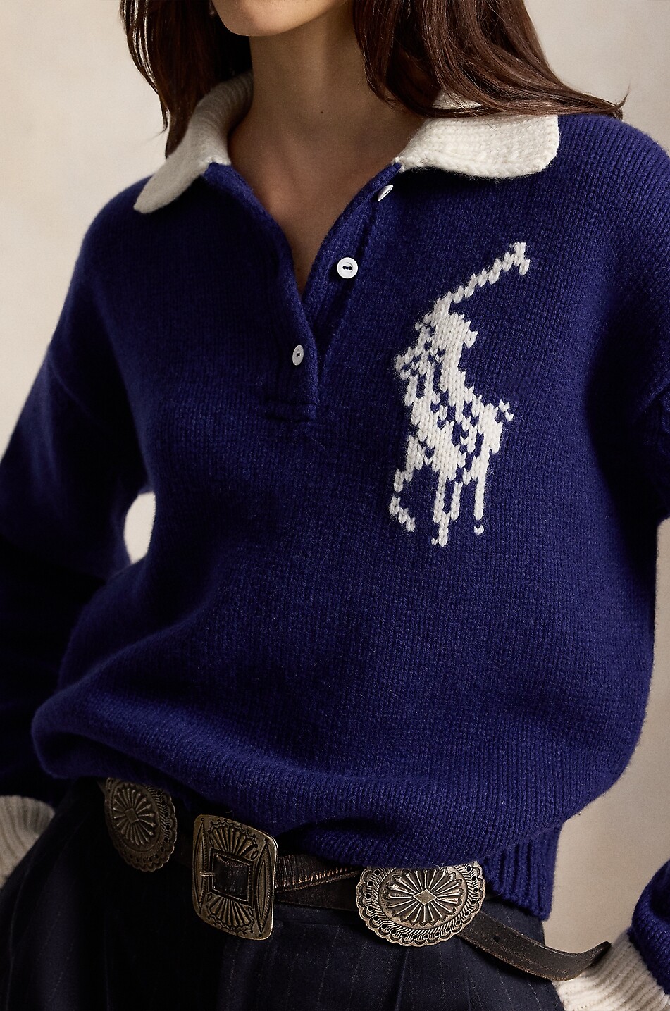 POLO RALPH LAUREN Big Pony wool rugby shirt style jumper Women DARK BLUE 5