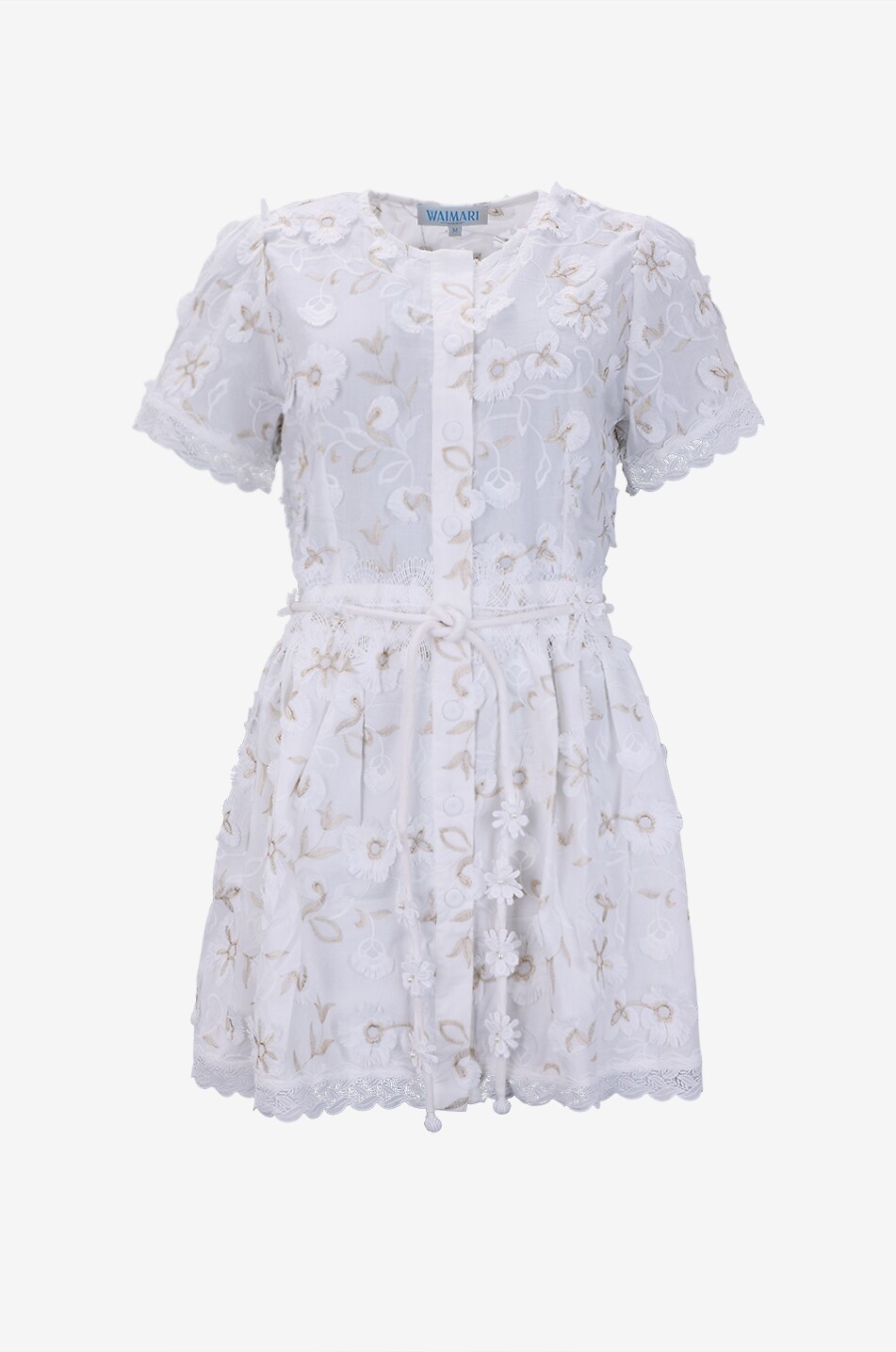 WAIMARI Violetta linen and guipure mini shirt dress Women WHITE 1