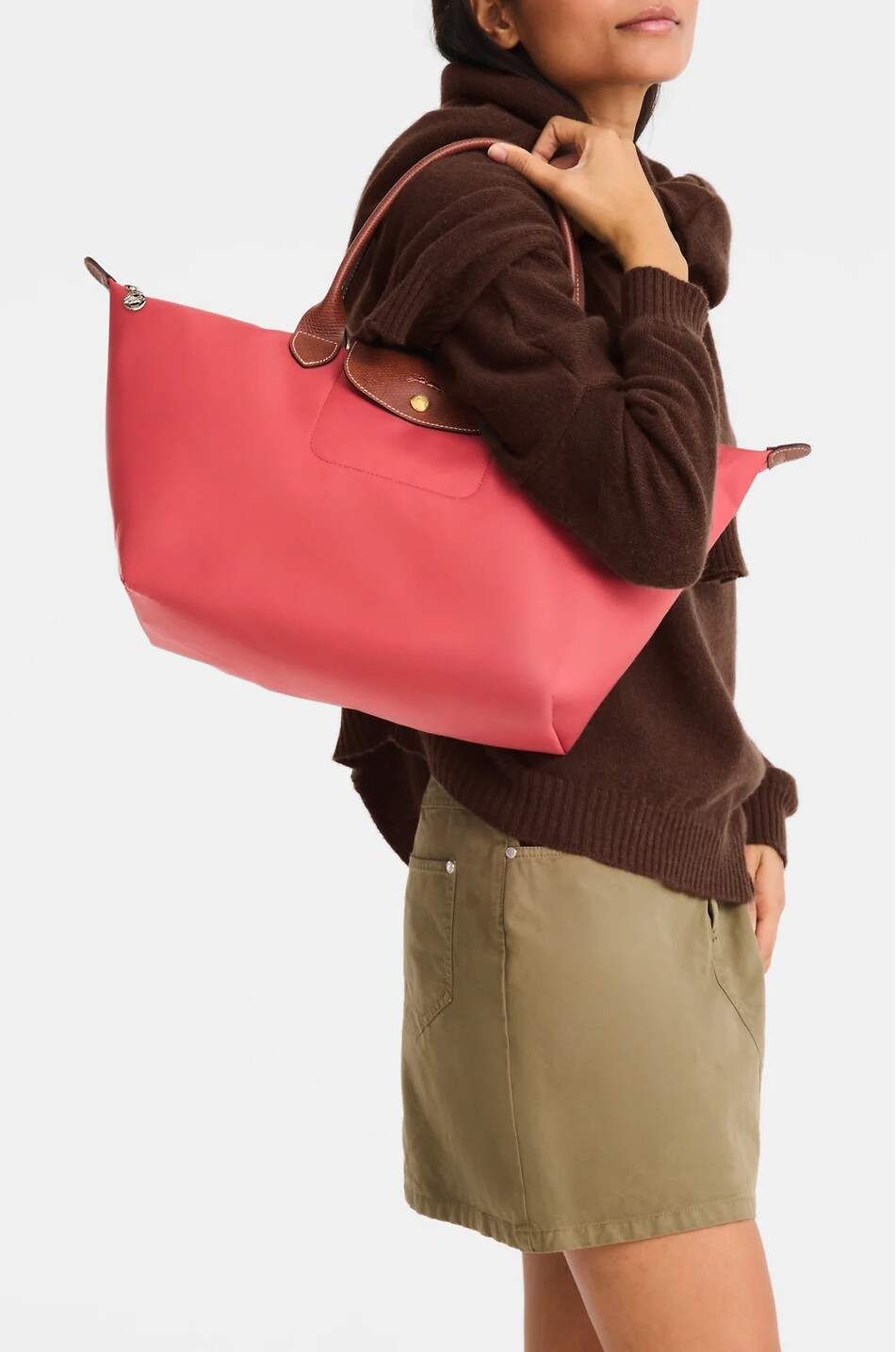 LONGCHAMP Sac cabas en toile et cuir Le Pliage Original L Femme ROUGE 4