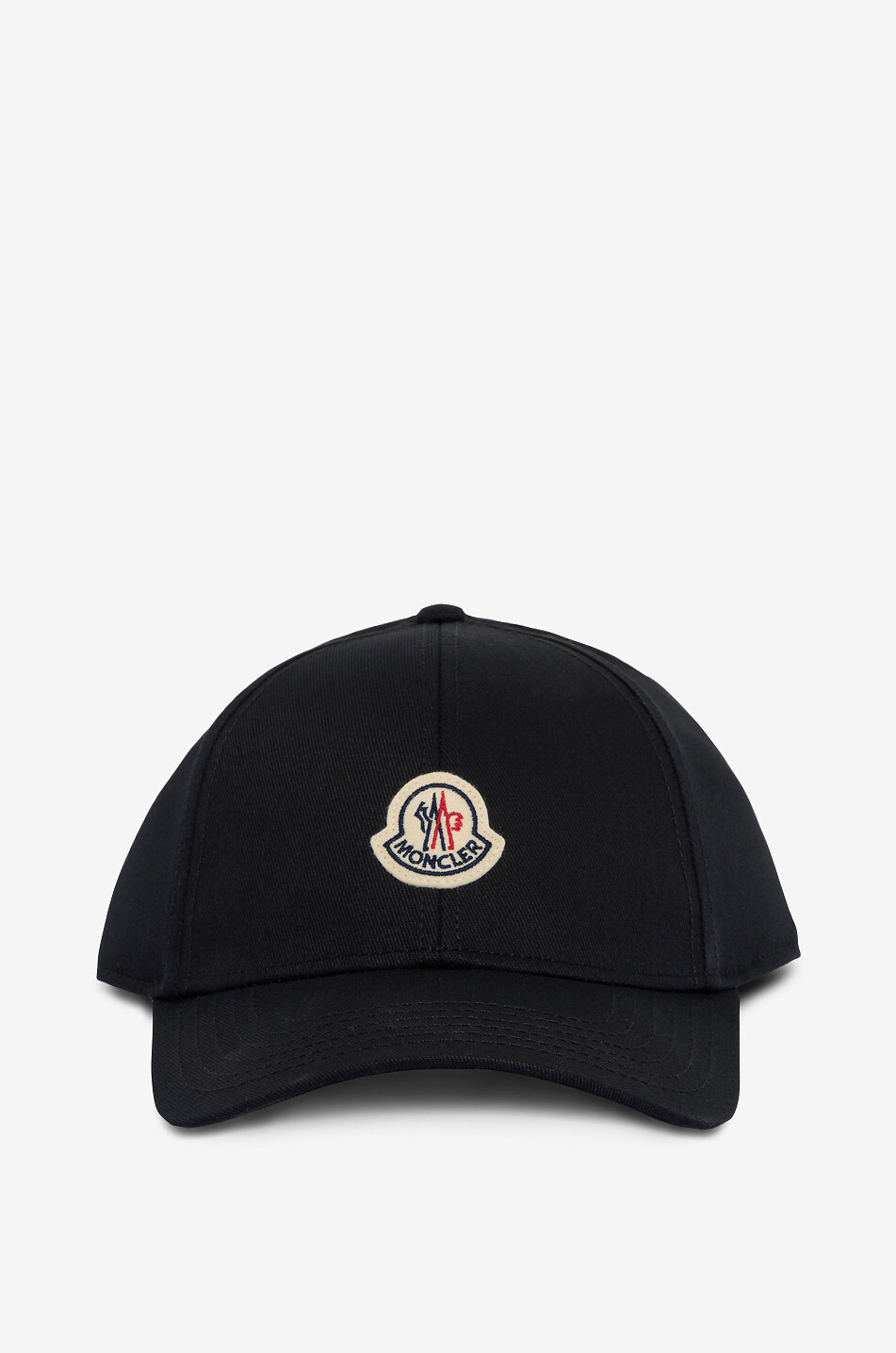 MONCLER Tricolour logo patch adorned cotton gabardine baseball cap Men BLACK 1