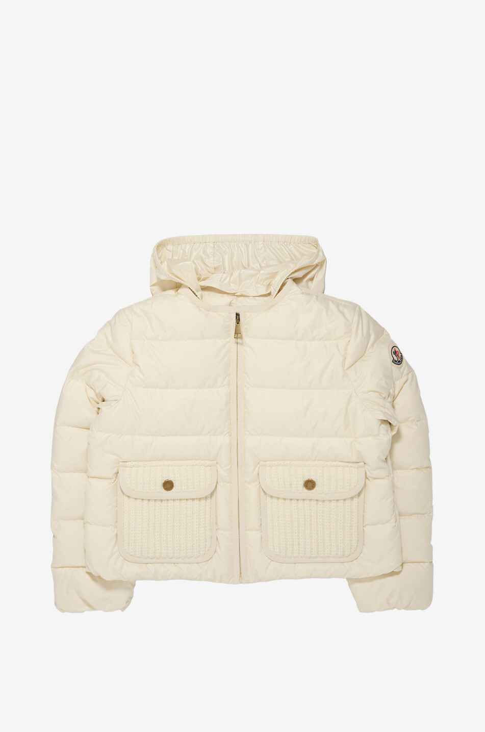 MONCLER Kurze Mädchen-Kapuzen-Daunenjacke aus technischem Gewebe Amara Mädchen CREMEFARBEN 1