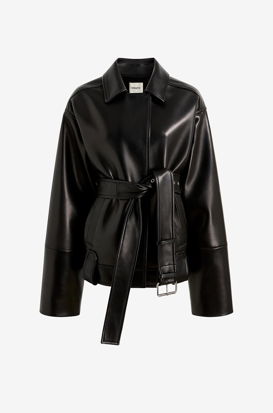 KHAITE Alder oversized lambskin leather belted jacket Women BLACK 1
