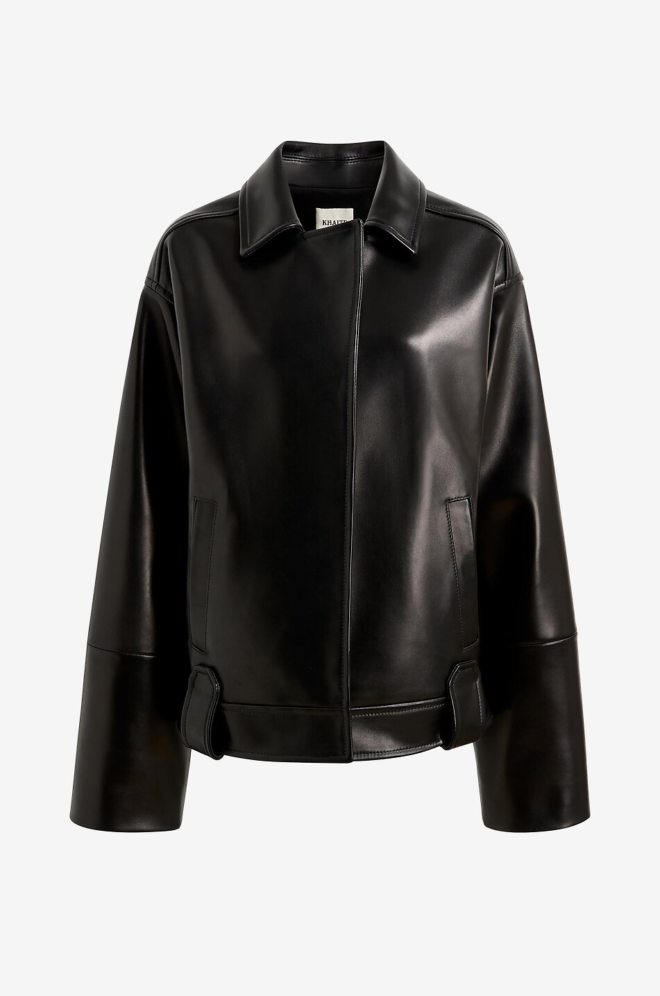 KHAITE Alder oversized lambskin leather belted jacket Women BLACK 3