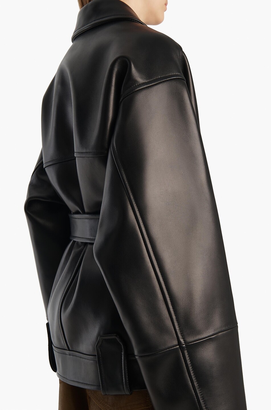 KHAITE Alder oversized lambskin leather belted jacket Women BLACK 6