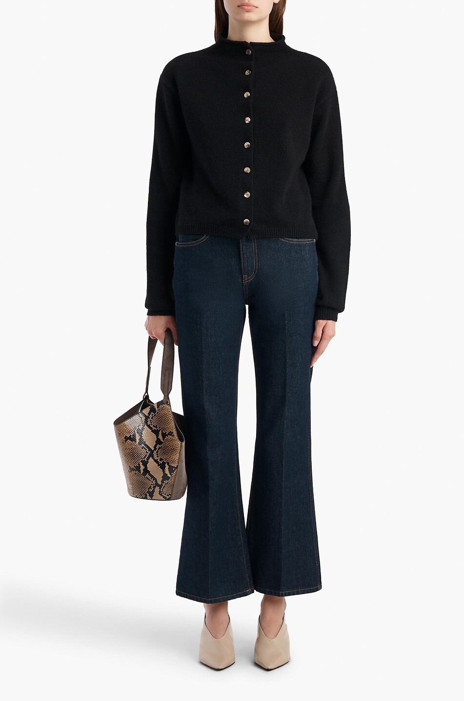 KHAITE Annora short funnel neck wool and cashmere cardigan Women DARK BLUE 2