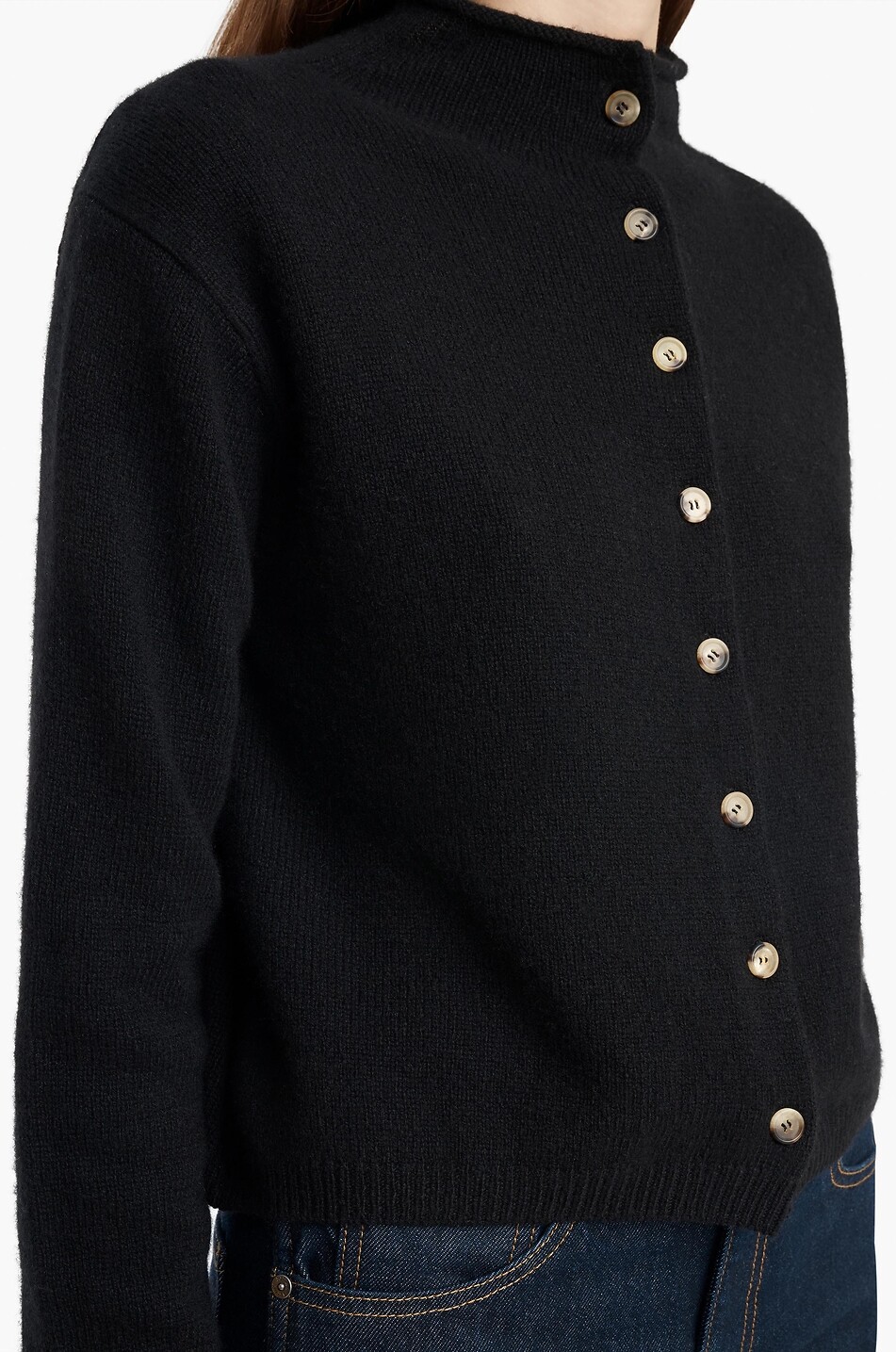KHAITE Annora short funnel neck wool and cashmere cardigan Women DARK BLUE 3