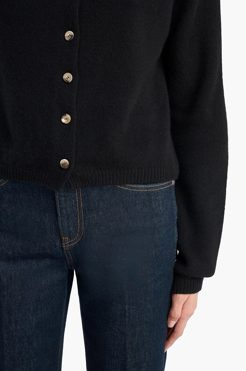 KHAITE Annora short funnel neck wool and cashmere cardigan Women DARK BLUE 4