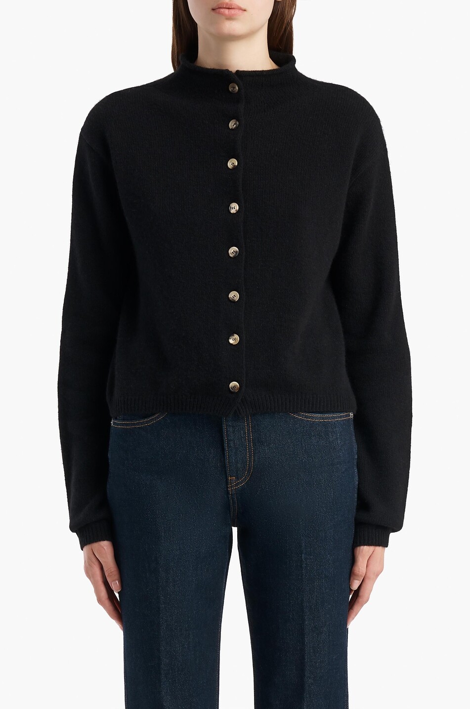 KHAITE Annora short funnel neck wool and cashmere cardigan Women DARK BLUE 5