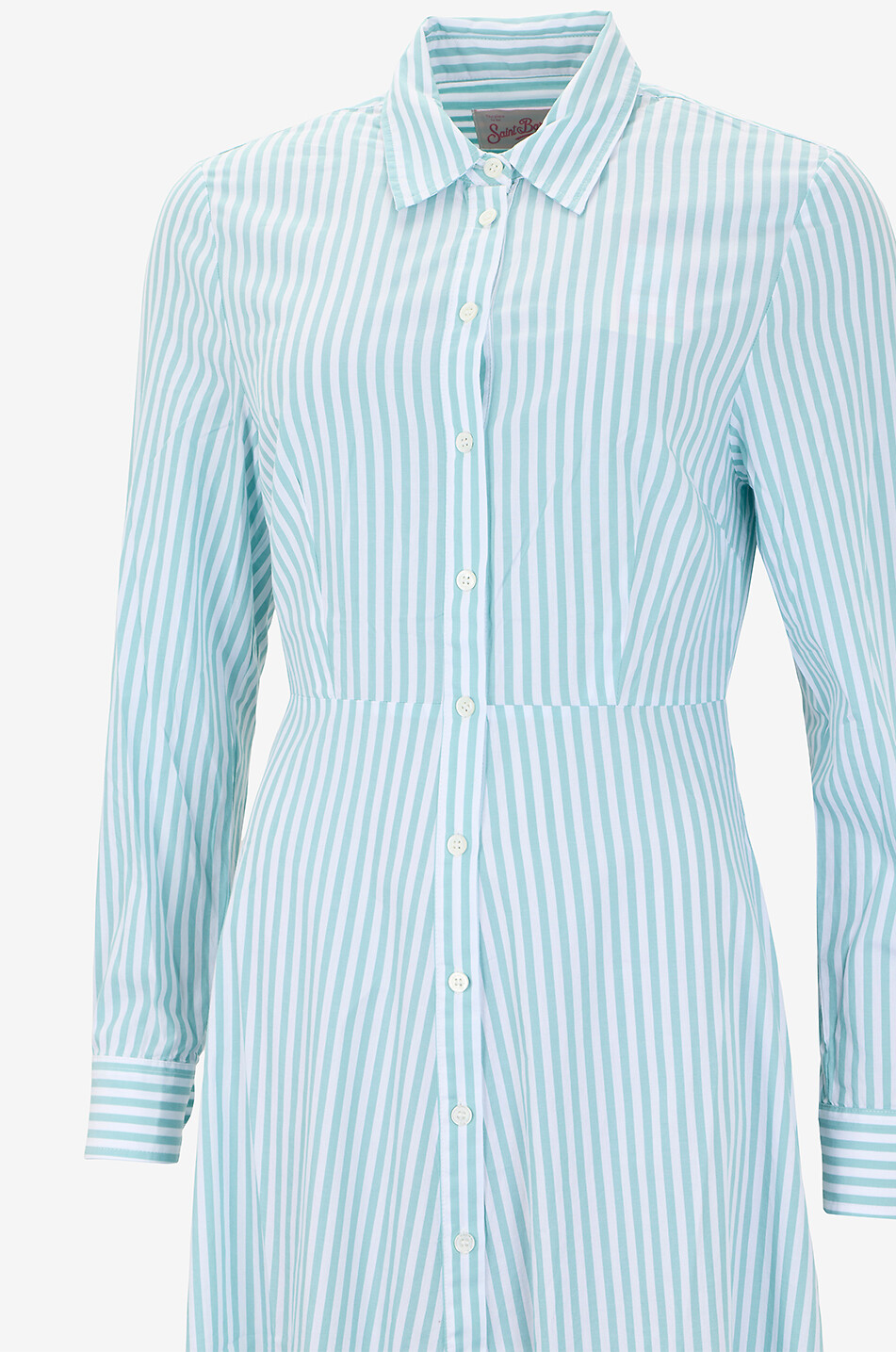 MC2 SAINT BARTH Giuni long striped cotton poplin shirt dress Women LIGHT GREEN 3