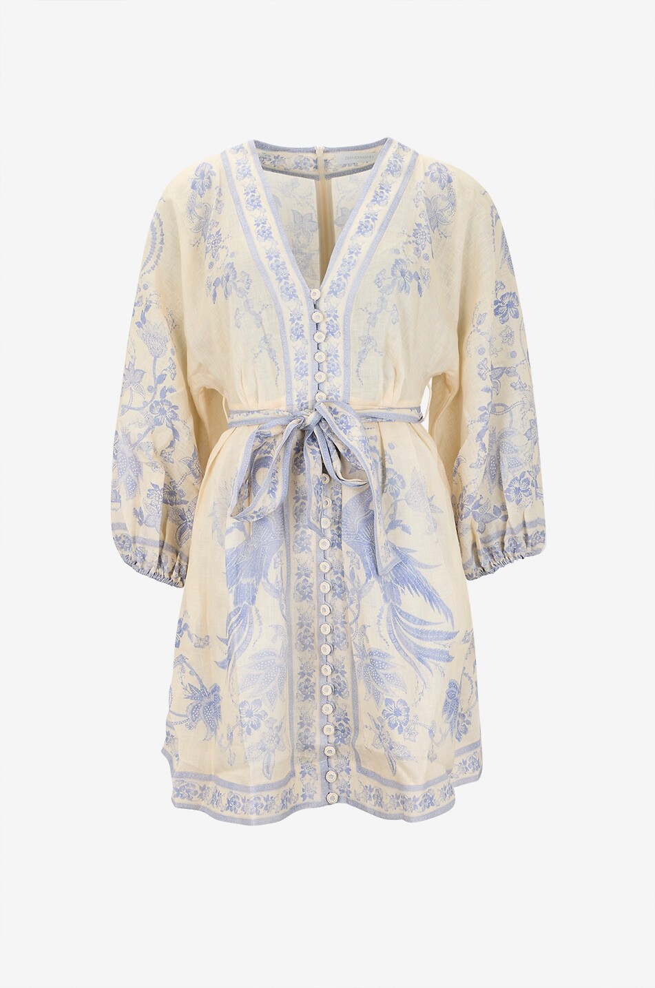 ZIMMERMANN Indra Plunge floral linen short V-neck shirt dress Women PURPLE 1