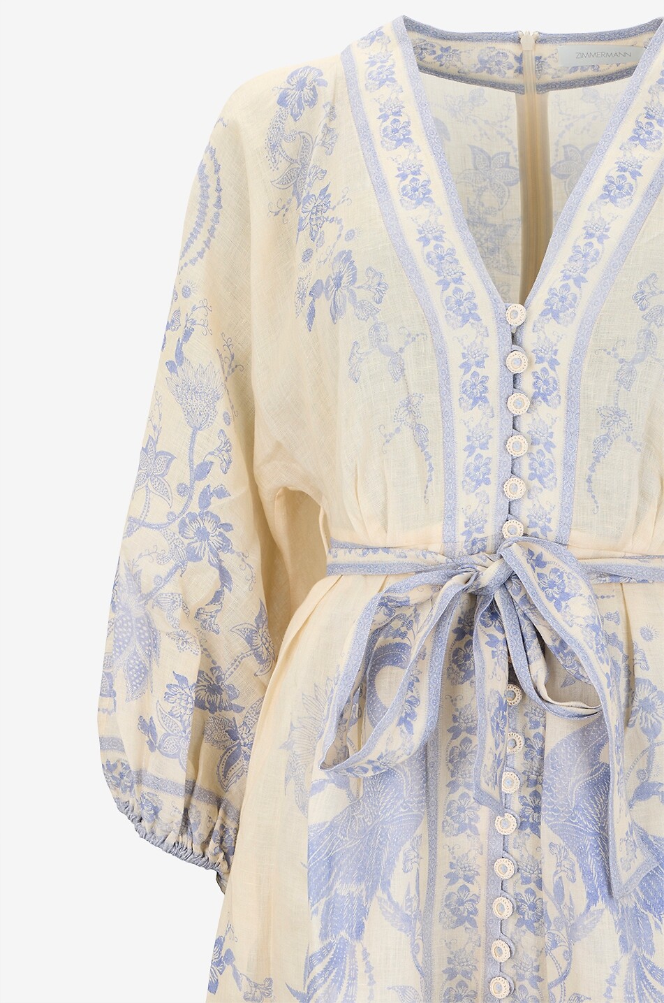 ZIMMERMANN Indra Plunge floral linen short V-neck shirt dress Women PURPLE 3