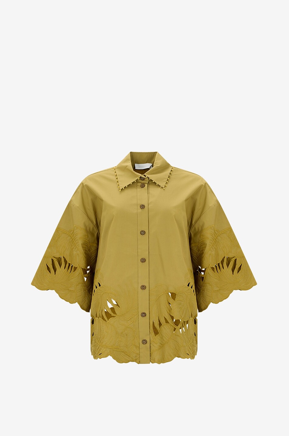 ZIMMERMANN Mahon embroidered short-sleeved cotton shirt Women GREEN 1