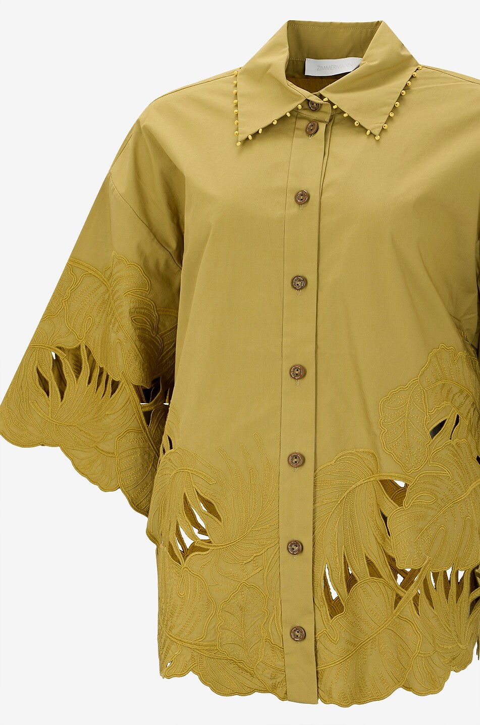 ZIMMERMANN Mahon embroidered short-sleeved cotton shirt Women GREEN 3
