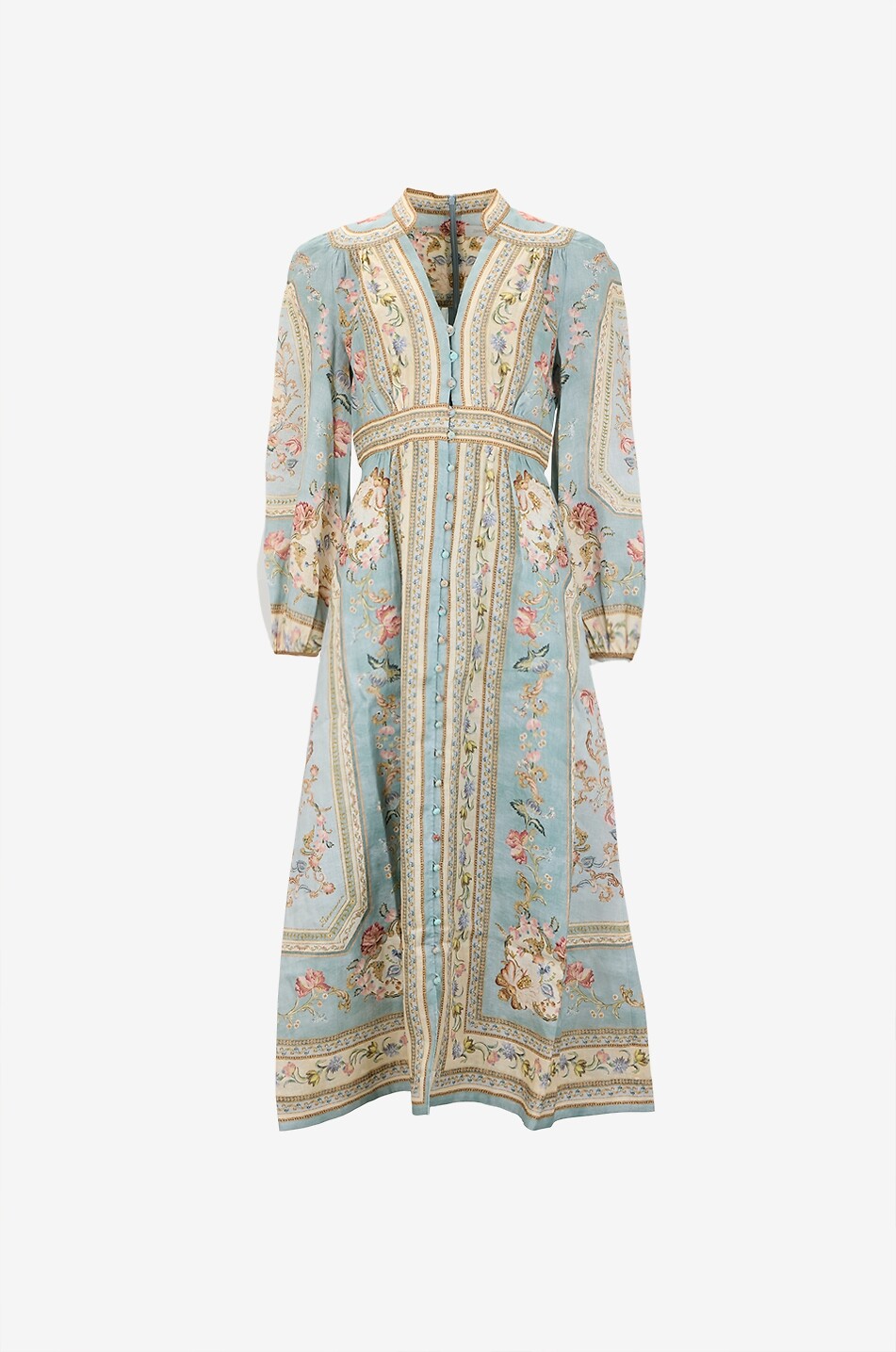 ZIMMERMANN Roselight Plunge Tapestry Floral printed linen midi shirt dress Women BLUE 1