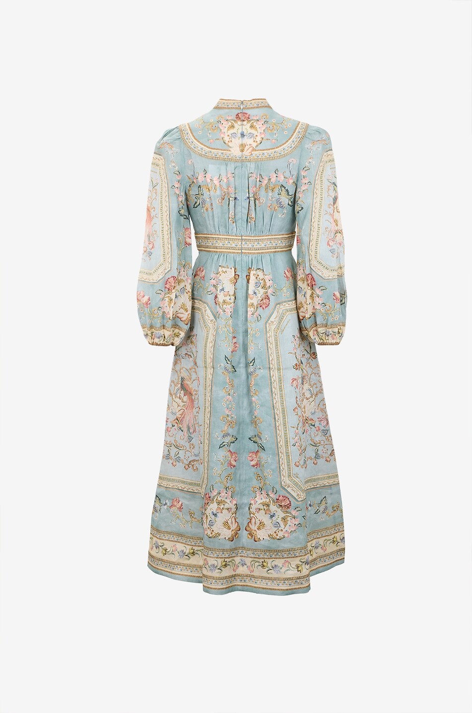 ZIMMERMANN Roselight Plunge Tapestry Floral printed linen midi shirt dress Women BLUE 2
