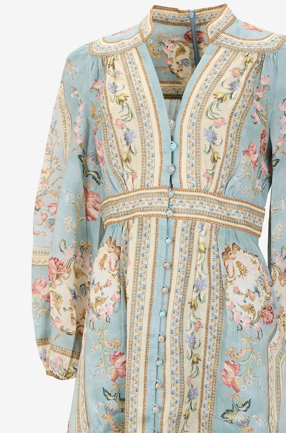 ZIMMERMANN Roselight Plunge Tapestry Floral printed linen midi shirt dress Women BLUE 3