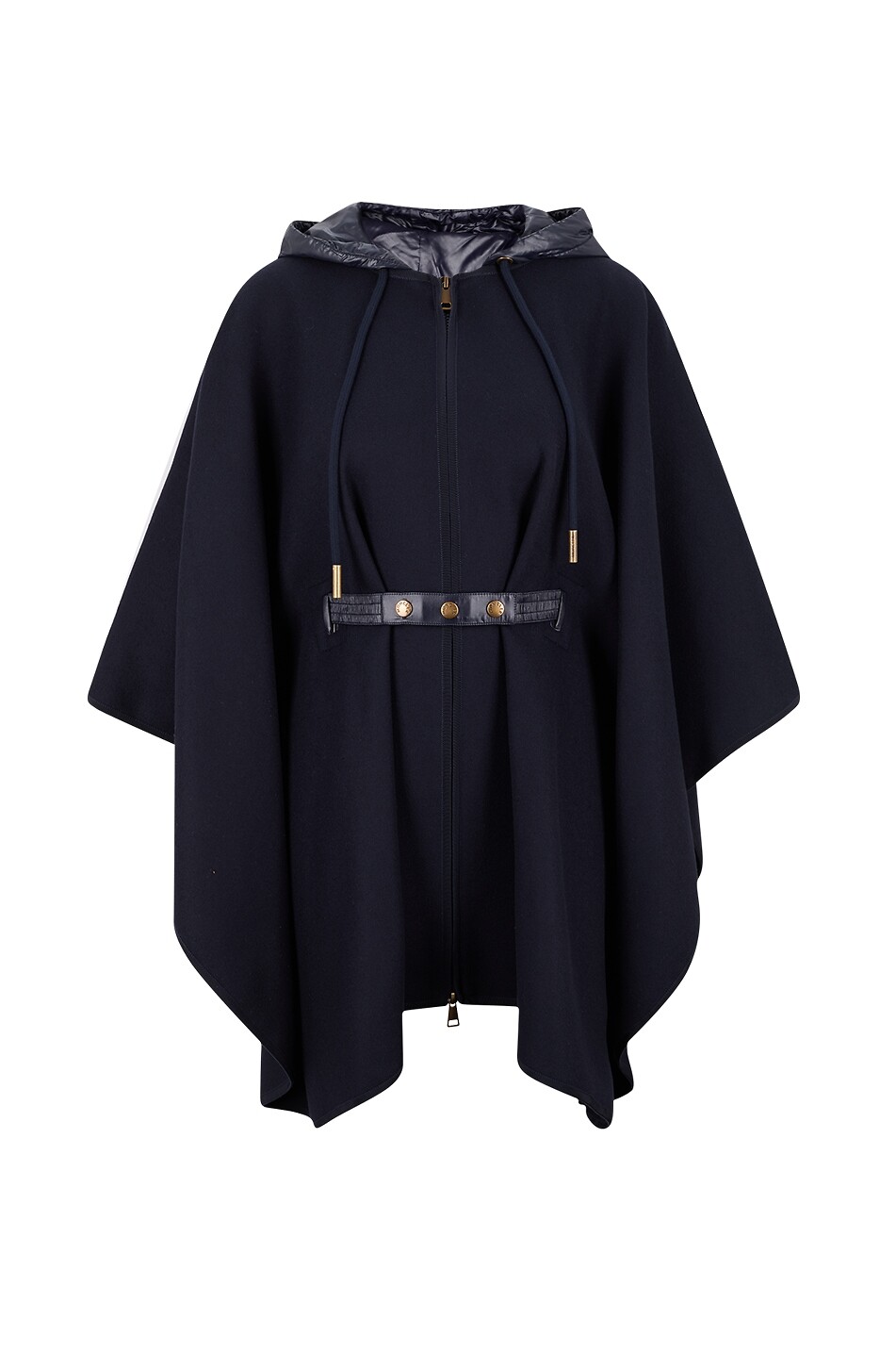 MONCLER Cape en laine vierge à capuche en nylon Femme BLEU FONCE 1