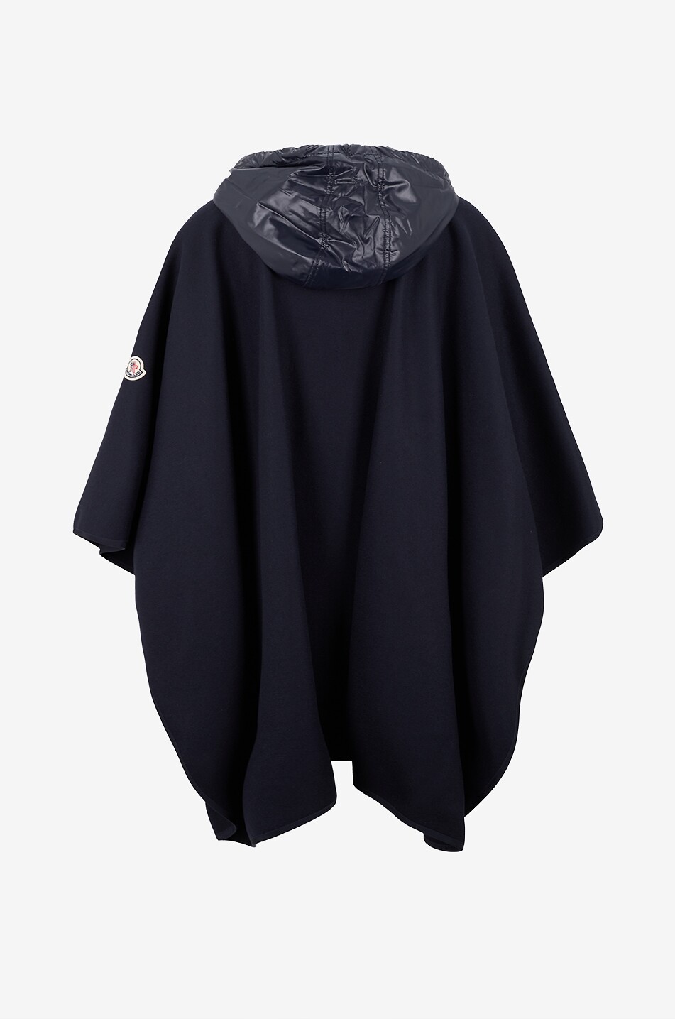 MONCLER Cape en laine vierge à capuche en nylon Femme BLEU FONCE 2