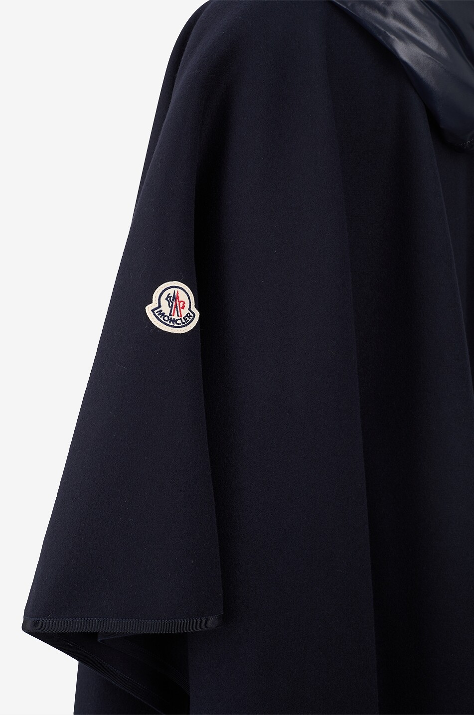 MONCLER Cape en laine vierge à capuche en nylon Femme BLEU FONCE 3