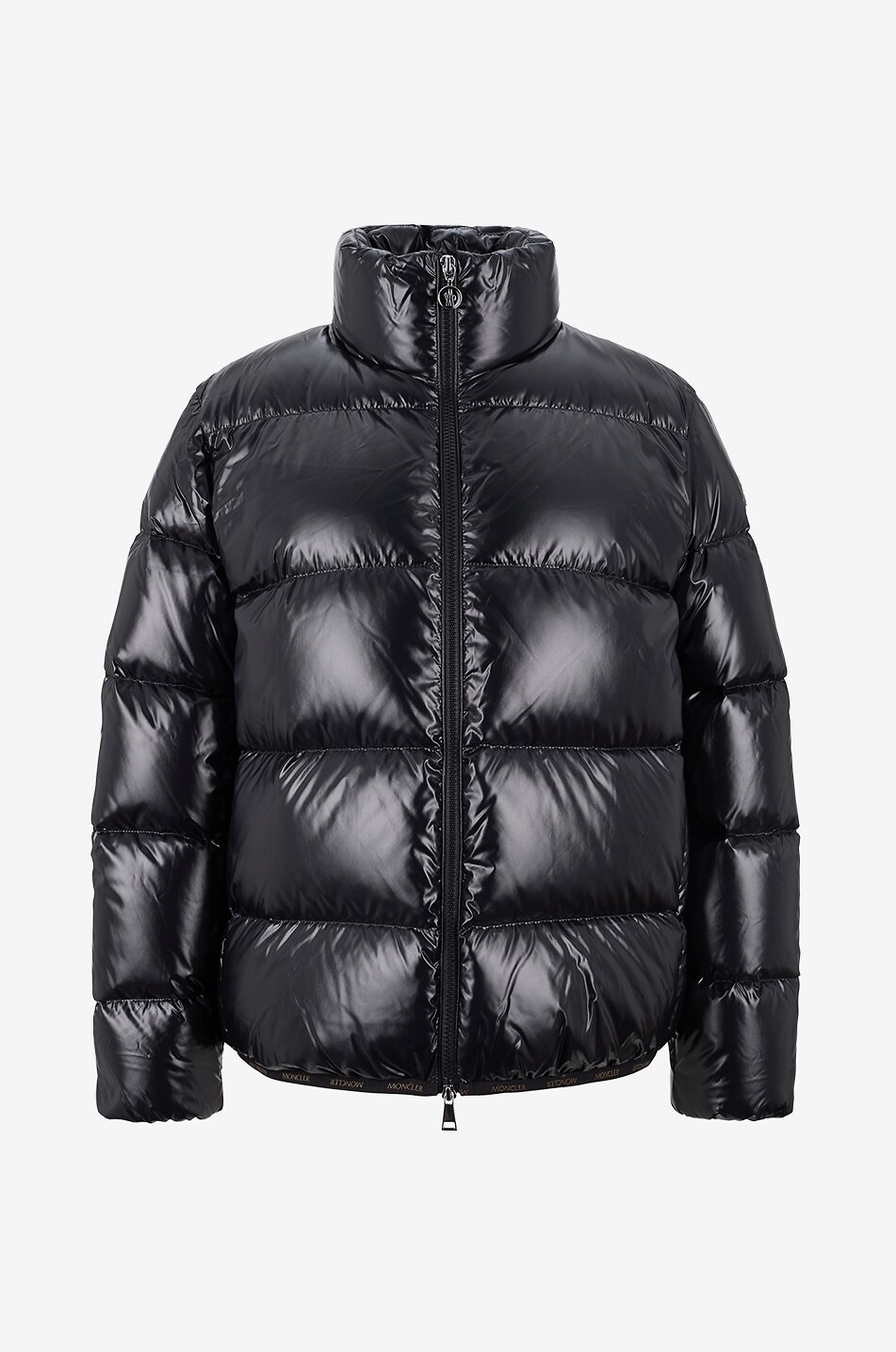 MONCLER Kurze glänzende Daunenjacke mit Stehkragen Abbadia Damen SCHWARZ 1